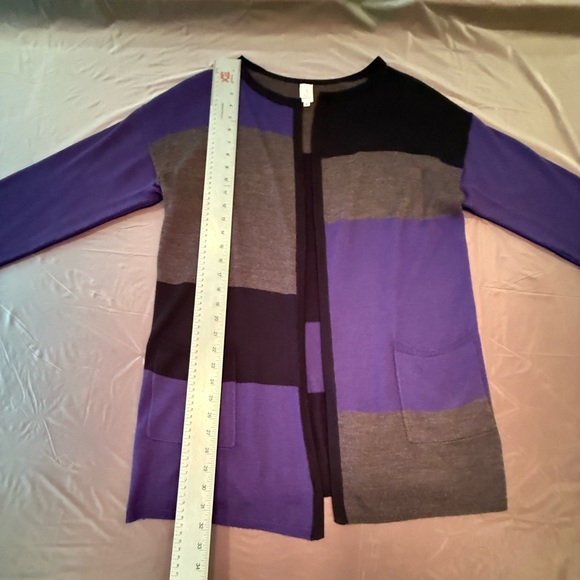 Jones New York purple/black/gray Colorblock Tunic length Open Cardigan Small - Picture 7 of 8